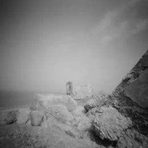 Coastal structure captured in black and white